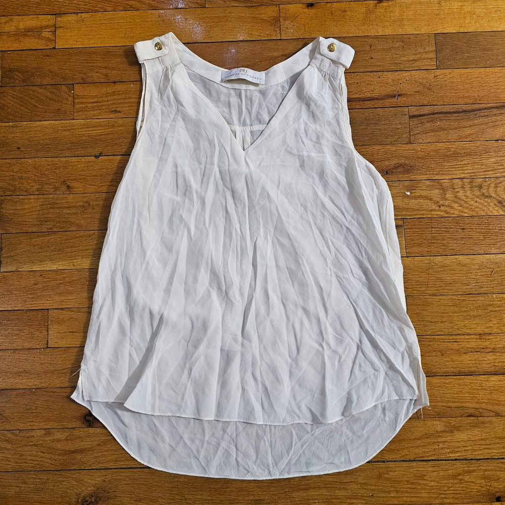 Amanda Uprichard White Silk V-Neck Tank Top Size Small